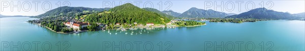 Bräustüberl and Schlosswirtschaft at Tegernsee, aerial view, Tegernsee, Bavaria, Germany, Europe