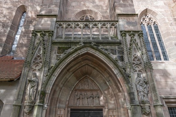 Detail of the entrance portal of St Nicholas and St Ulrich Church, Kirchenberg 15, Nuremberg-Mögeldorf, Middle Franconia, Bavaria, Germany, Europe