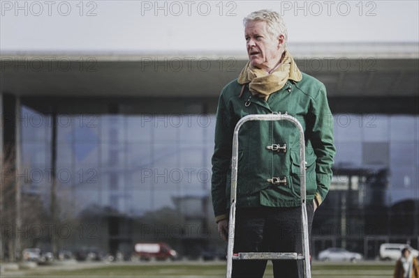 Holger Schwannecke, Secretary General of the German Confederation of Skilled Crafts, pictured as part of a protest action by the German Confederation of Skilled Crafts in front of the Federal Chancellery in Berlin, 26 February 2024. The German Confederation of Skilled Crafts demonstrates against the economic policy of the Federal Government as well as the high level of bureaucracy and the improvement of location conditions
