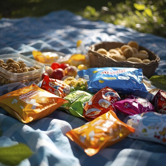 Sunny park picnic scene on a sunny day, AI generated