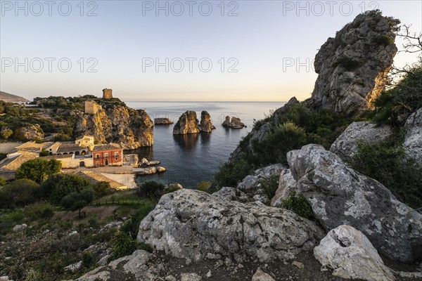 Tonnara di Scopello, historic tuna fishing site in the picturesque rocky bay of Scopello, Sicily, Italy, Europe