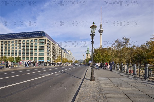 Radisson Collection Hotel, historic lantern and Berlin TV Tower, Berlin, capital city, independent city, federal state of Berlin, Germany, Europe