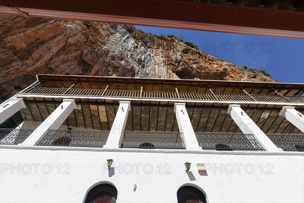 Greek Orthodox Monastery of Elona, Moni Elonis on the cliffs, Parnon Mountains, Arcadia, Peloponnese, Greece, Europe