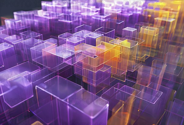 Layers of translucent squares moving in a synchronized flow, resembling dynamic data visualization, AI generated