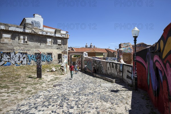 Wall painting, street art, graffiti, Patio Dom Fradique, Alfama neighbourhood, Lisbon, Portugal, Europe