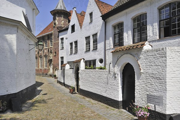The Saint Elisabeth Beguinage with its small houses built in the 17th century, Kortrijk, Belgium, Europe