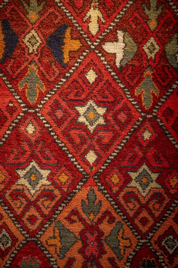 Traditional carpet with pattern, exhibition in the State History Museum, interior view, Bishkek, Kyrgyzstan, Asia