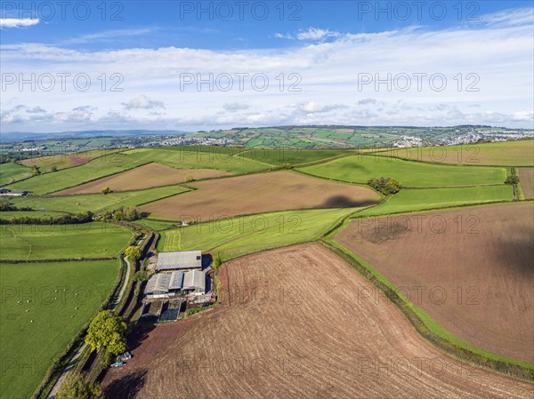 Fields and Farmlands over Labrador Bay, Shaldon, Devon, England, United Kingdom, Europe