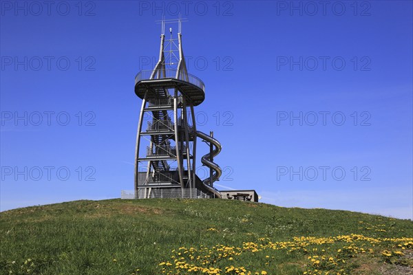 Noah's Sails lookout tower at Ellenbogen, 813 m. high mountain of the Rhoen in the district of Schmalkalden-Meiningen, Thuringia, Germany, Europe