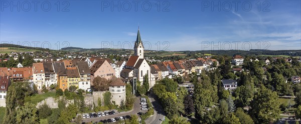 Aerial view of the town of Engen with the Church of the Assumption of the Virgin Mary, Constance district, Baden-Württemberg, Germany, Europe