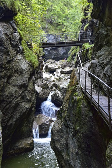 Footbridge in the Strazlachklamm gorge near Sonthofen in Allgäu, Bavaria, Germany, Europe