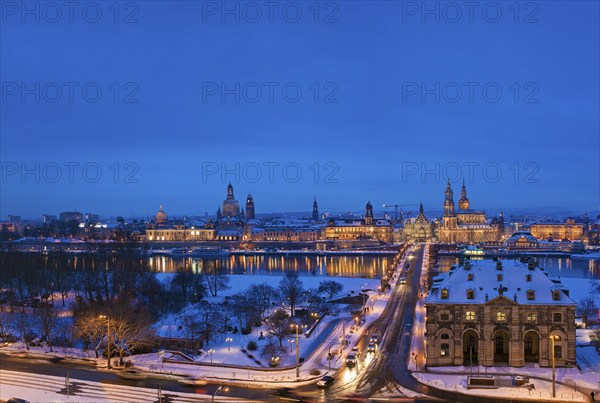 Dresden silhouette in the evening in winter
