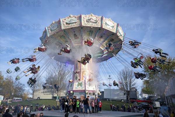 Chain carousel at the traditional Schätzelemarkt in Tengen, Hegau, Konstanz district, Baden-Württemberg, Germany, Europe