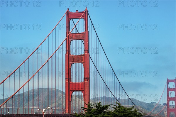Orange pylon of the suspension bridge, detail, Golden Gate Bridge, San Francisco, California, USA, North America