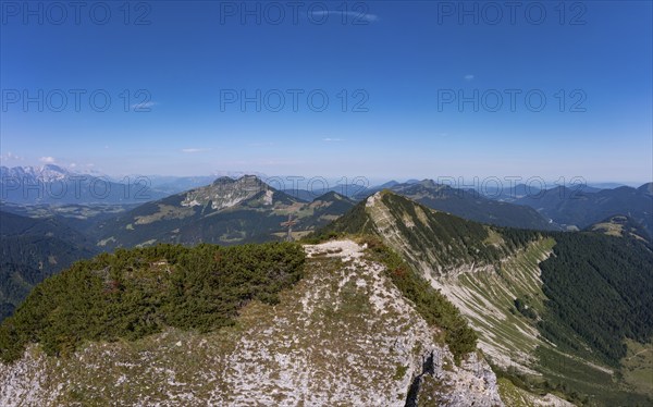 Drone shot, panorama shot, mountain landscape, Gruberhorn with Regenspitz, Osterhorngruppe, Salzkammergut, Land Salzburg, Austria, Europe