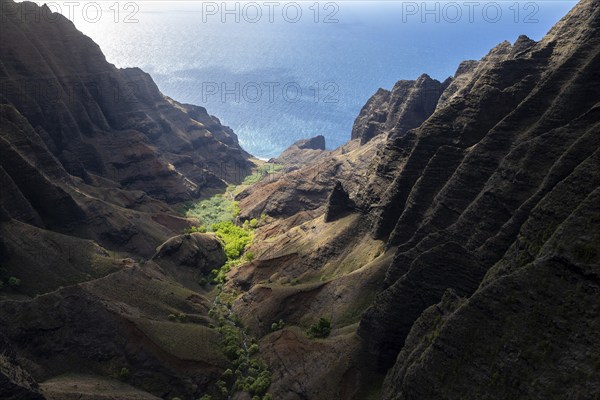 Aerial view Honopu Valley, Napali Coast, Kauai, Hawaii, USA, North America