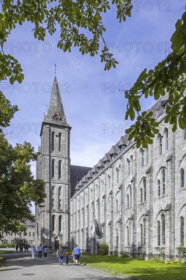 Maredsous Abbey, Abbaye de Maredsous, 19th century neo-gothic church of the Benedictine monastery near Anhée, Namur, Ardennes, Wallonia, Belgium, Europe