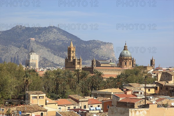 City of Palermo, View from the Campanile di San Giuseppe Cafasso to the Cathedral Maria Santissima Assunta, UNESCO World Heritage Site, Sicily, Italy, Europe