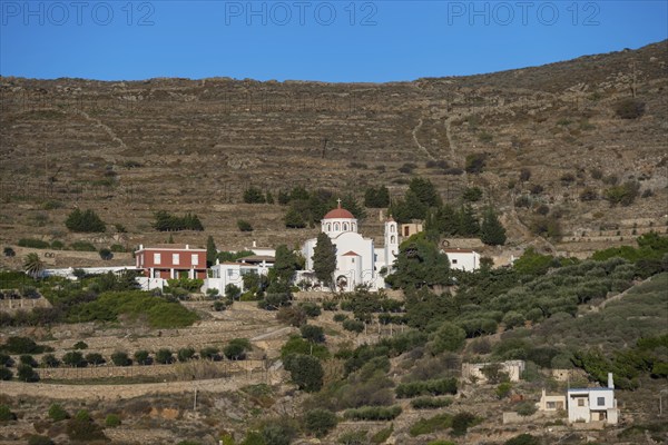 Greek Orthodox Church of Agia Paraskevi in the mountains near Ermoupoli, Syros, Cyclades, Greece, Europe