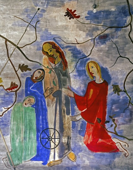 Fresco on ceiling by Hilt in the Eglise Saint-Firmin, St Fermin church at Rochehaut, province of Luxembourg, Belgian Ardennes, Wallonia, Belgium, Europe