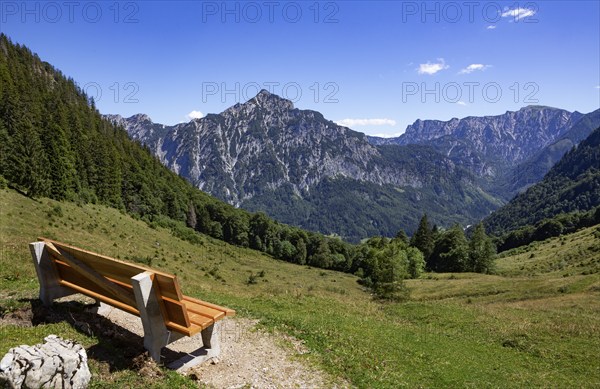 View from the Niedergadenalm into the Weissenbachtal with Rinnkogel, Osterhorngruppe, Salzkammergut, Land Salzburg, Austria, Europe