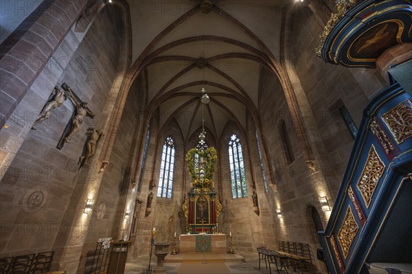 Chancel of the Church of St Nicholas and St Ulrich, nave built around 1400, Kirchenberg 15, Nuremberg-Mögeldorf, Middle Franconia, Bavaria, Germany, Europe