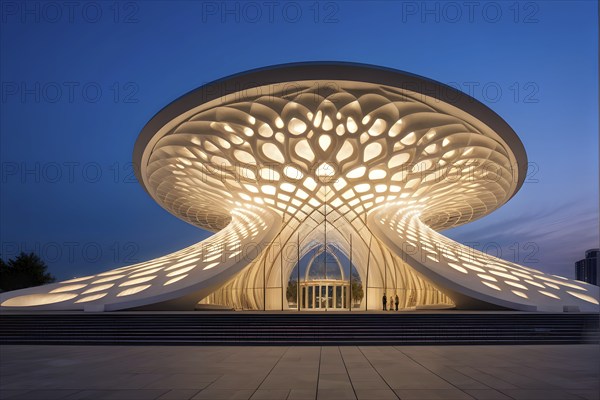 Modern art building design concept showcasing the spiral patterns found in seashells, AI generated