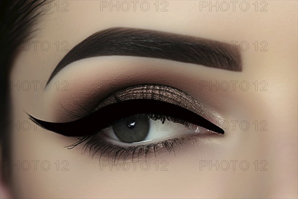 Close up of woman's eye with glamourous winged eyeliner. KI generiert, generiert, AI generated