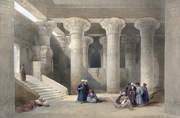 Temple of Esna, the remains of the ancient Egyptian temple of Chnum in the Upper Egyptian city of Esna, about 55 kilometres south of Luxor, Egypt, c. 1850, Historical, digitally restored reproduction from a 19th century original, exact date of recording unknown, AI generated, Africa