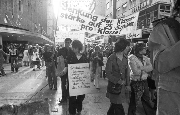 Concerned about their jobs, more than a thousand teachers from North Rhine-Westphalia demonstrated in Düsseldorf, Germany, on 26 September 1975, Europe