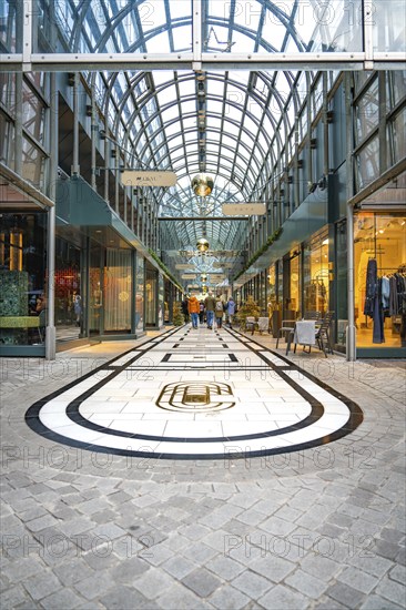 Interior of a shopping centre with decorative Christmas decorations, City Plaza, Stuttgart, Germany, Europe