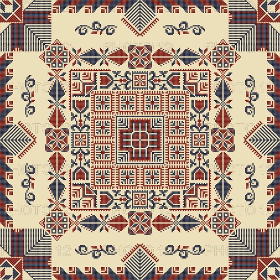 Embroidery Tatreez pattern, Palestinian fashion vector ornament