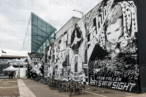 Painted house facade, Museum of Modern and Contemporary Art, Musée d'Art Moderne et Contemporain de Strasbourg, Strasbourg, Alsace, France, Europe