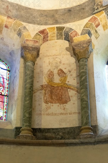Biozat painted church. Saint Symphorien church. Choir murals. Allier department, Auvergne Rhone Alpes, France, Europe