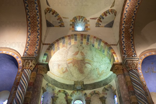Biozat painted church. Saint Symphorien church. Christ in Majesty, Allier department, Auvergne Rhone Alpes, France, Europe