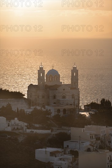 View from Ano Syros to the Anastasi Church or Church of the Resurrection, light mood, Ano Syros, Syros, Cyclades, Greece, Europe