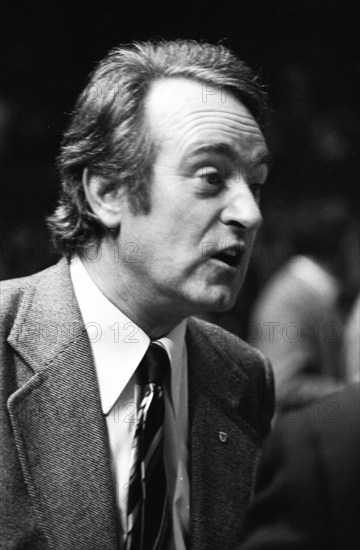 An election rally of the Social Democratic Party of Germany (SPD) on 23.4.1975 in the Westfalenhalle in Dortmund..Johannes Rau, Germany, Europe