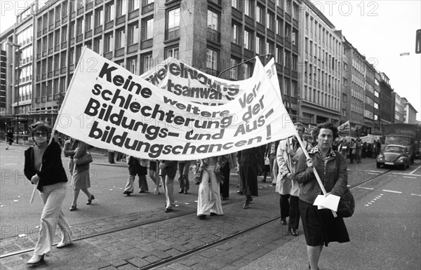 Concerned about their jobs, more than a thousand teachers from North Rhine-Westphalia demonstrated in Düsseldorf, Germany, on 26 September 1975, Europe