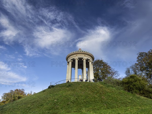 English Garden with Monopteros in autumn, dynamic cloud structure, Munich, Bavaria, Germany, Europe