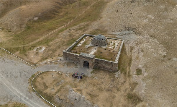 Aerial view, caravanserai of Tash Rabat from the 15th century, Naryn region, Kyrgyzstan, Asia