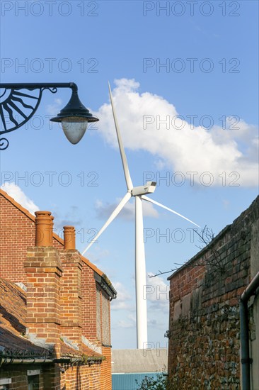 Large urban The Ness Point wind turbine known as 'Gulliver, Lowestoft, Suffolk, England, UK