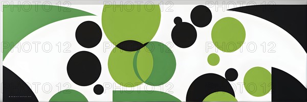 Minimalist illustration featuring abstract shapes to convey fun and ease, wallpaper with green color accent, AI generated