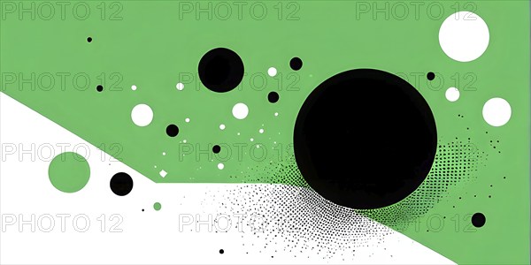 Minimalist illustration featuring abstract shapes to convey fun and ease, wallpaper with green color accent, AI generated
