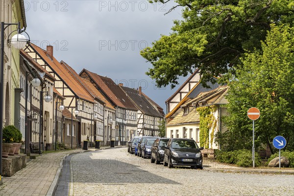 Half-timbered house in the old town centre of Arneburg, district of Stendal, Saxony-Anhalt, Germany, Europe