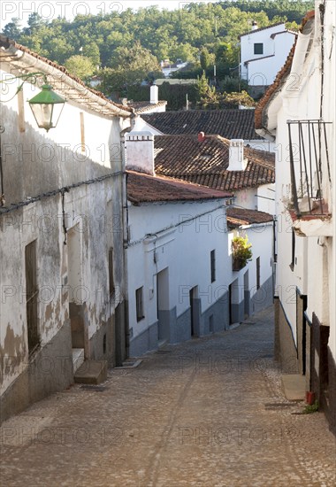Traditional housing street village of Fuenteheridos village, Sierra de Aracena, Huelva province, Spain, Europe