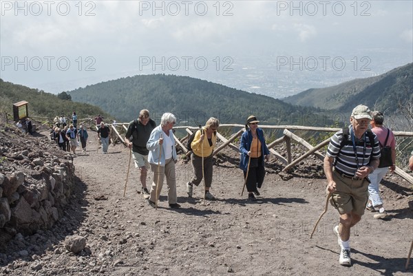 Tourists walking on a path to Vesuvius, near Naples, Parco Nazionale del Vesuvio, Campania, Italy, Europe