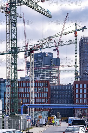 Construction sites in the east of Hafencity Hamburg, office building, Elbtower, new district on the Elbe, on the site of the former free harbour, residential units for 14, 000 people, 3, 000 hotel beds, 45, 000 jobs, Hamburg, Germany, to be completed by the 2030s, Europe