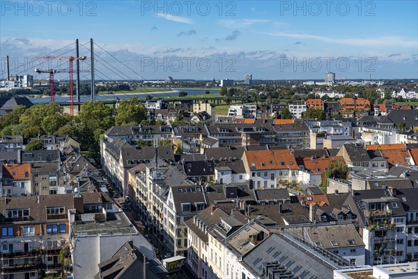 City centre of Düsseldorf, North Rhine-Westphalia, view to the northwest, Rheinkniebrücke, Germany, Europe