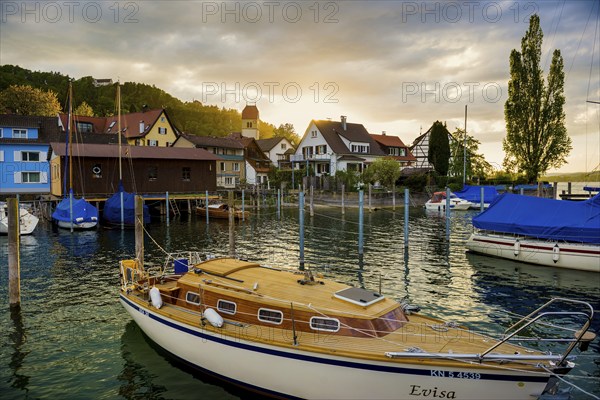 Harbour, sunset, Bodman, Lake Constance, Constance County, Baden-Württemberg, Germany, Europe