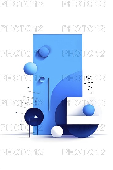 Minimalist illustration featuring abstract shapes to convey fun and ease, wallpaper with blue color accent, AI generated
